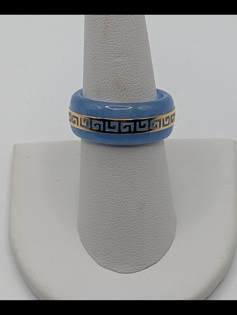 Blue/Lavendar Jade Ring with Gold Greek Key Accent